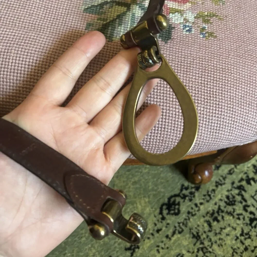 Vintage Brown Leather Waist Belt Brass sz M Adjustable Equestrian Western Snake